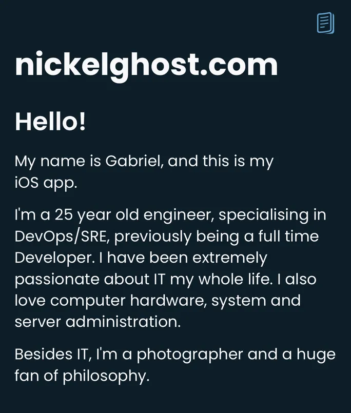 screenshot showing nickelghost.com iOS app